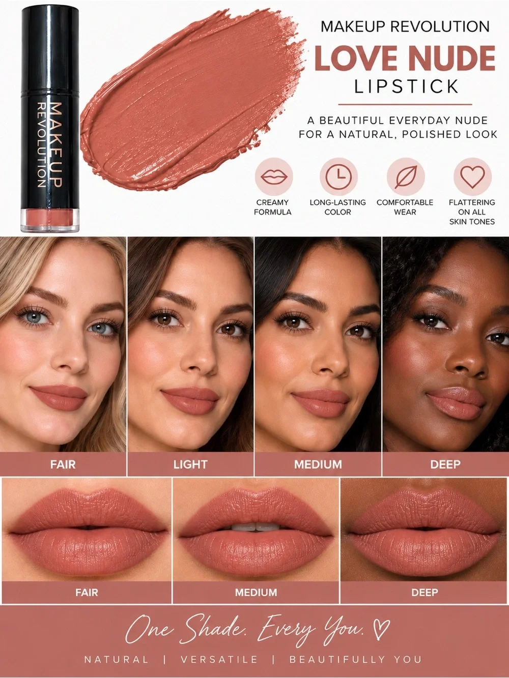 Makeup Revolution Amazing Lipstick Love Nude Nude Pink #20071